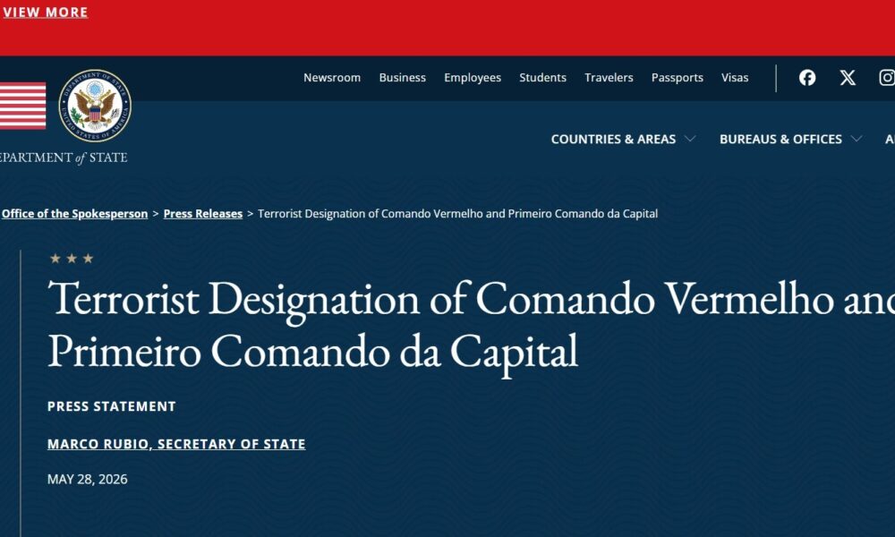 EUA classificam PCC e CV como organizações terroristas a partir de 5 de junho - PCC e CV como terroristas