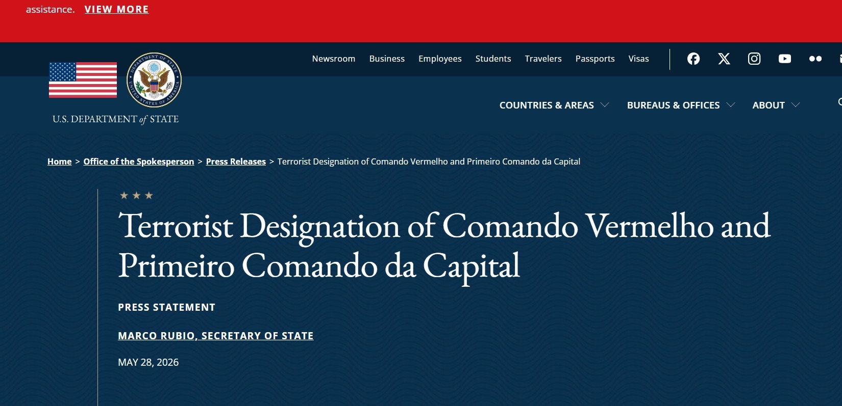 EUA classificam PCC e CV como organizações terroristas a partir de 5 de junho - PCC e CV como terroristas